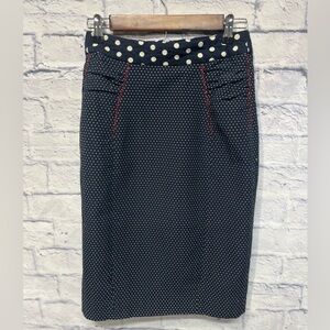 Yoana Baraschi Designer Blue White Polka Dot Skirt Red zig zag Stitch